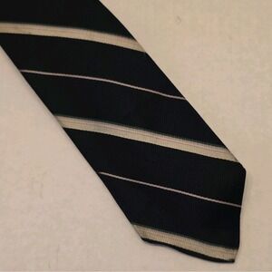 Philippe Perrier Design Paris Milan New York Silk  Blue Silver Striped Neck Tie